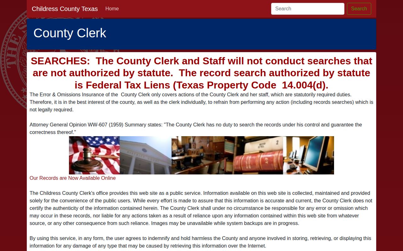 Childress County court record access notice for booking disposition research