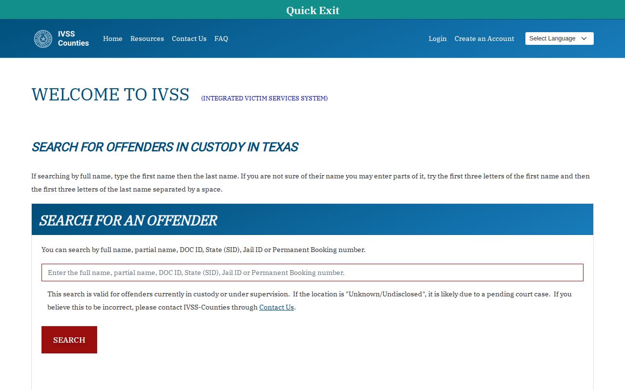 Childress County current custody record search through the IVSS interface